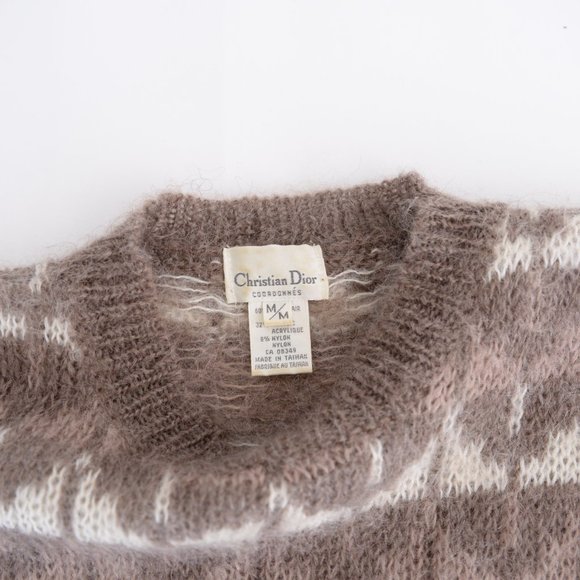 Vintage Dior Brown & Cream 60% Mohair Crewneck Long Sleeve Sweater Size Med - Picture 13 of 15